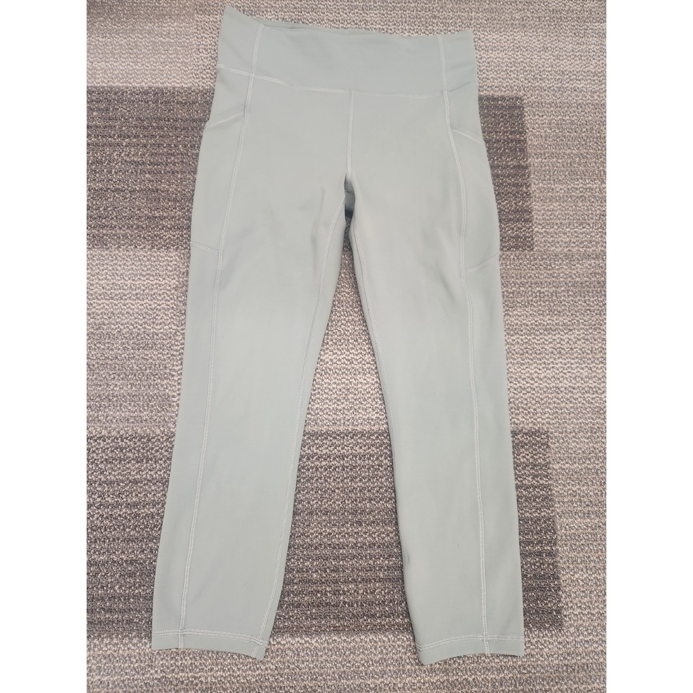 Lululemon High-Waisted Light Green Cropped Leggings Side Pocket for Women Size 8
